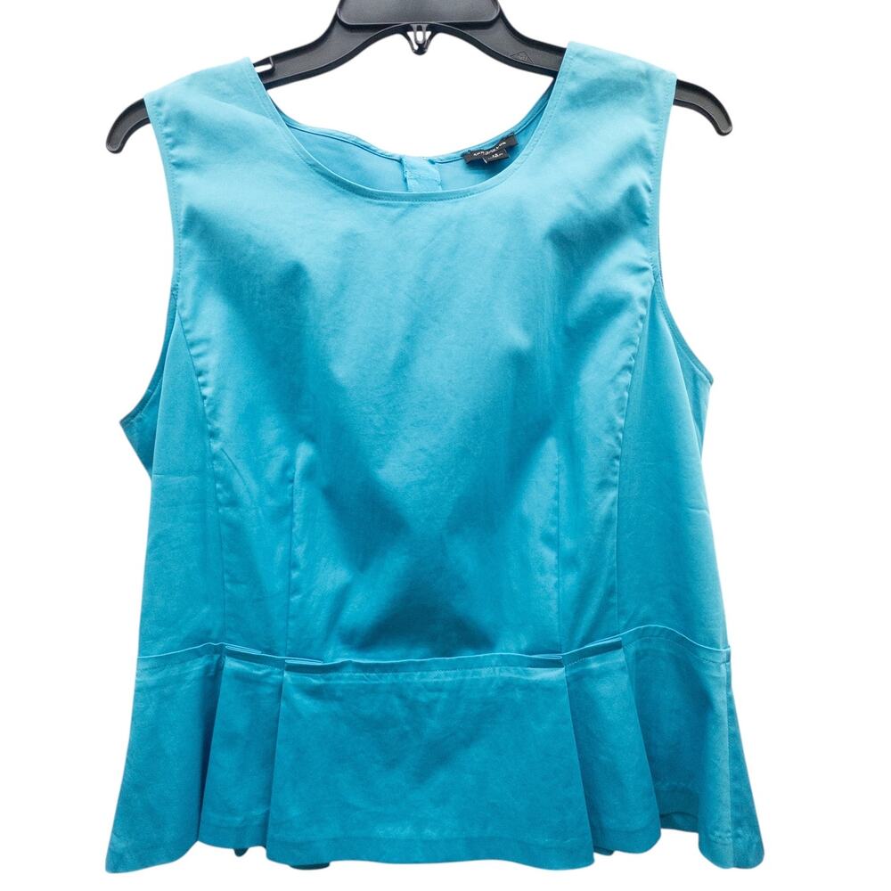 Ann Taylor Sleeveless Peplum Tank Top Women's 12 Turquoise Round Neck Stretch
